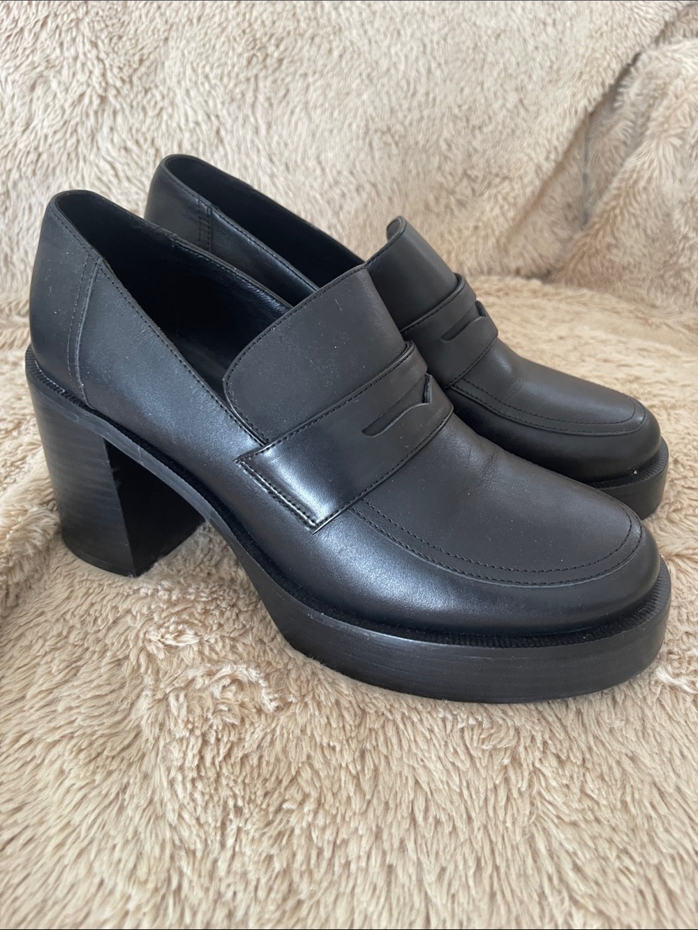 Tony Bianco Black Platform Block Heel Loafer